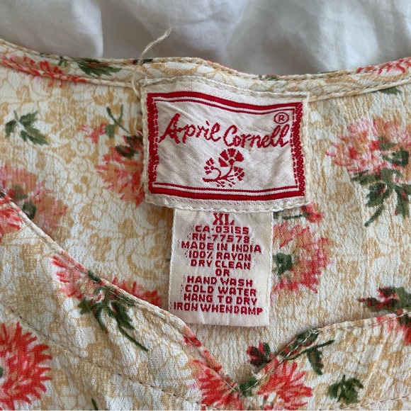 vintage April Cornell Tunic Dress 80s/90s XL/Plus Floral Boho TieBack Sleeveless - Picture 3 of 13